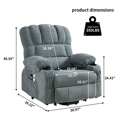 Fauteuil de massage électrique releveur, adapté aux personnes âgées, avec fonctions de chauffage et de vibration, et port USB.