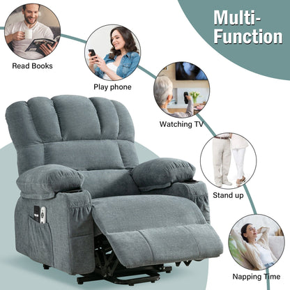 Fauteuil de massage électrique releveur, adapté aux personnes âgées, avec fonctions de chauffage et de vibration, et port USB.
