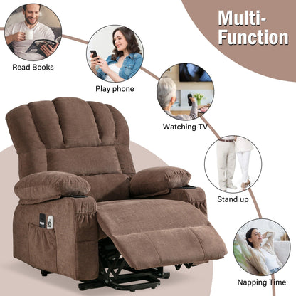 Fauteuil de massage électrique releveur, adapté aux personnes âgées, avec fonctions de chauffage et de vibration, et port USB.