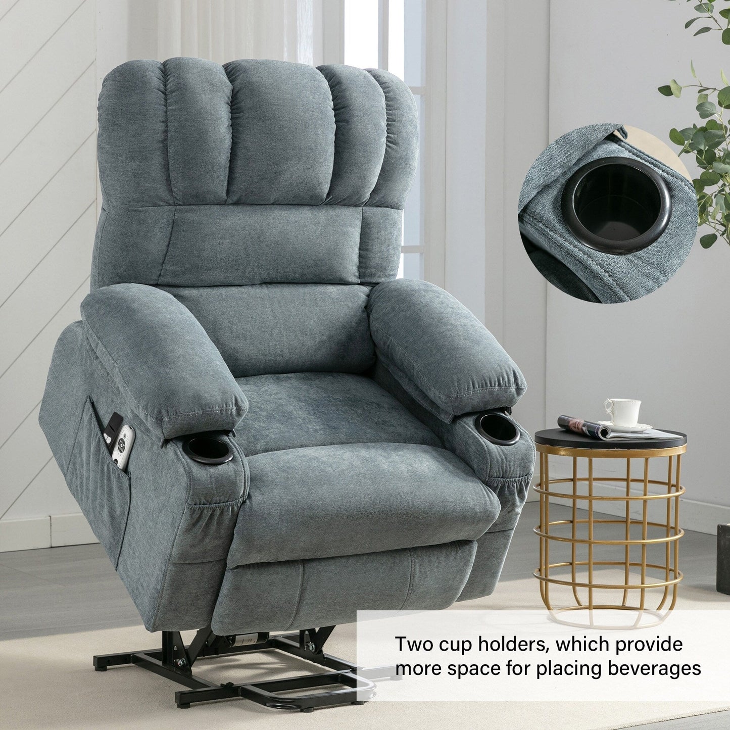 Fauteuil de massage électrique releveur, adapté aux personnes âgées, avec fonctions de chauffage et de vibration, et port USB.