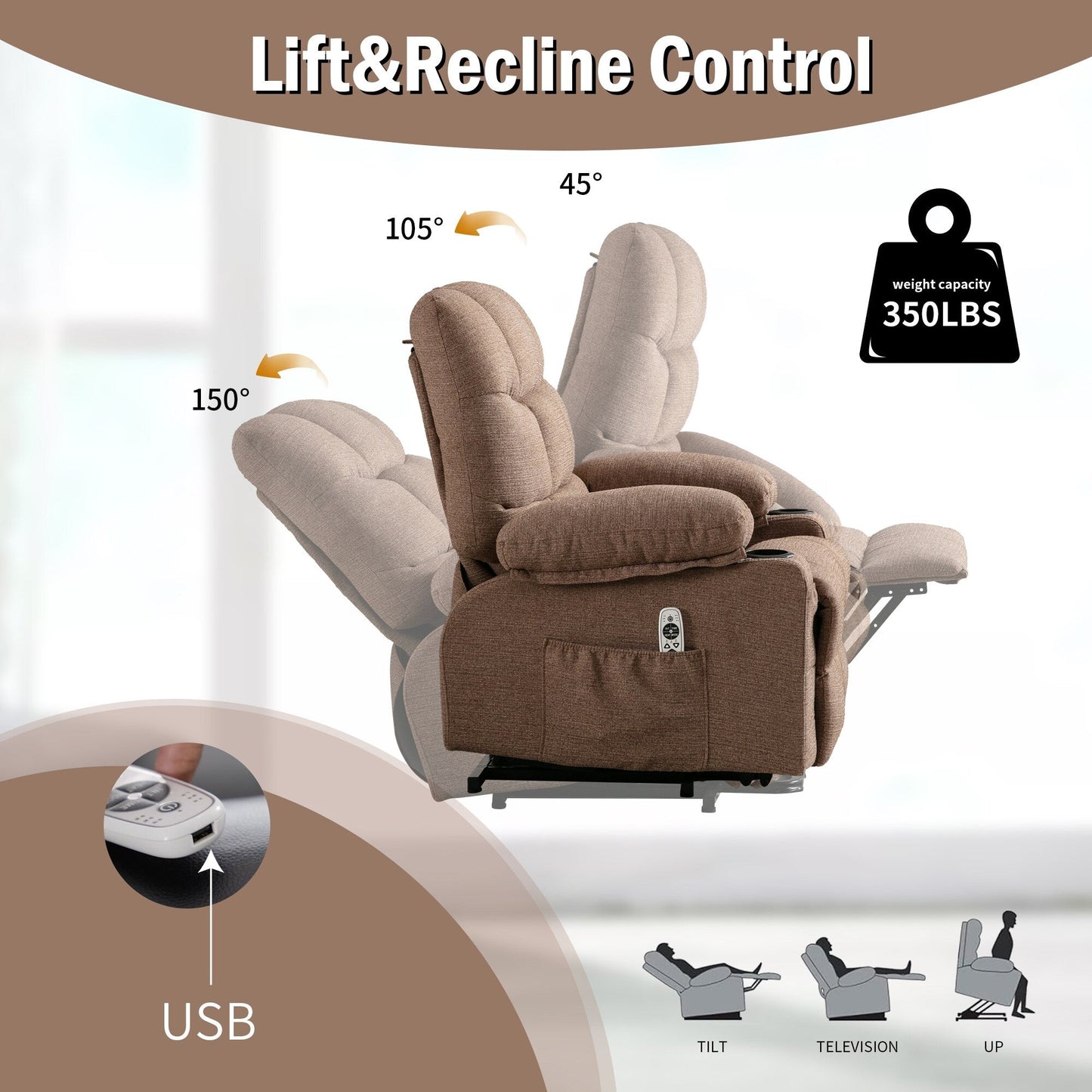 Fauteuil de massage électrique, adapté aux personnes âgées, avec fonctions de chauffage et de vibration, cuir PU avec USB, c