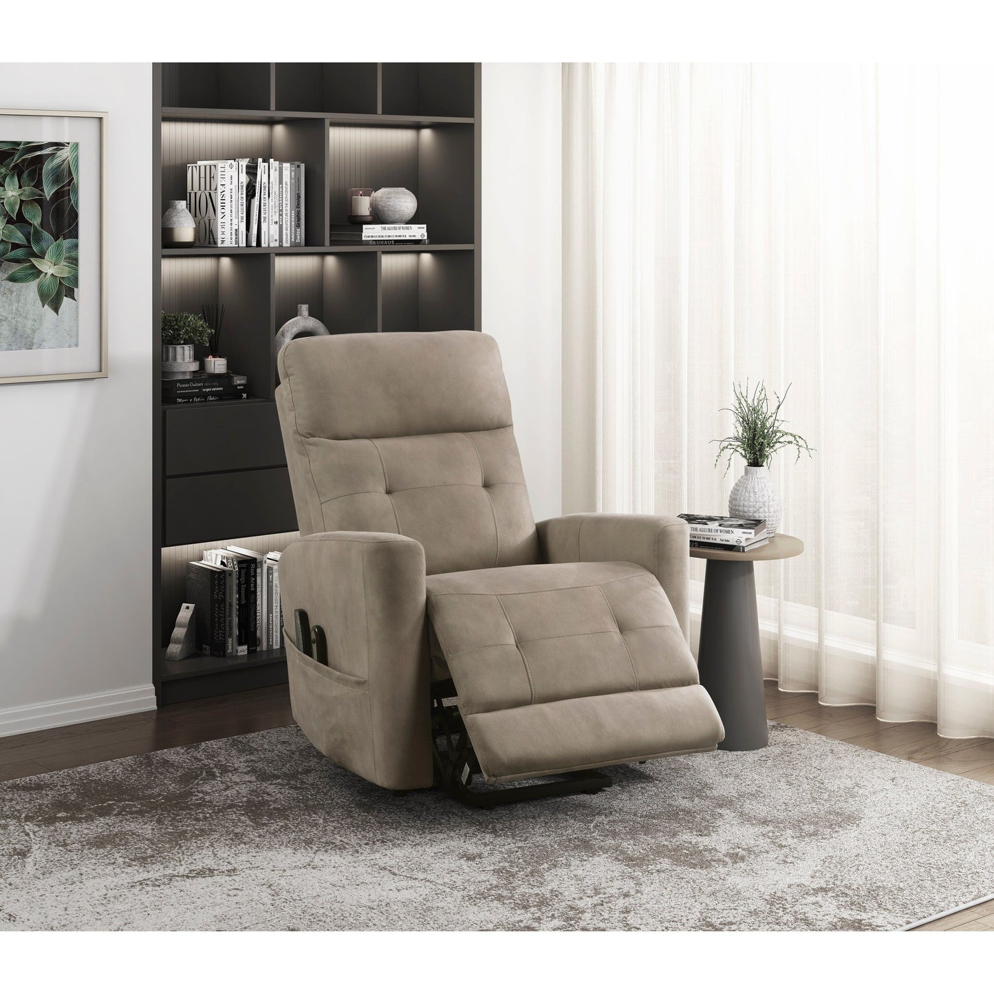 Fauteuil releveur électrique avec massage et confort thermique, revêtement en microfibre marron, fauteuil inclinable électrique pour salon