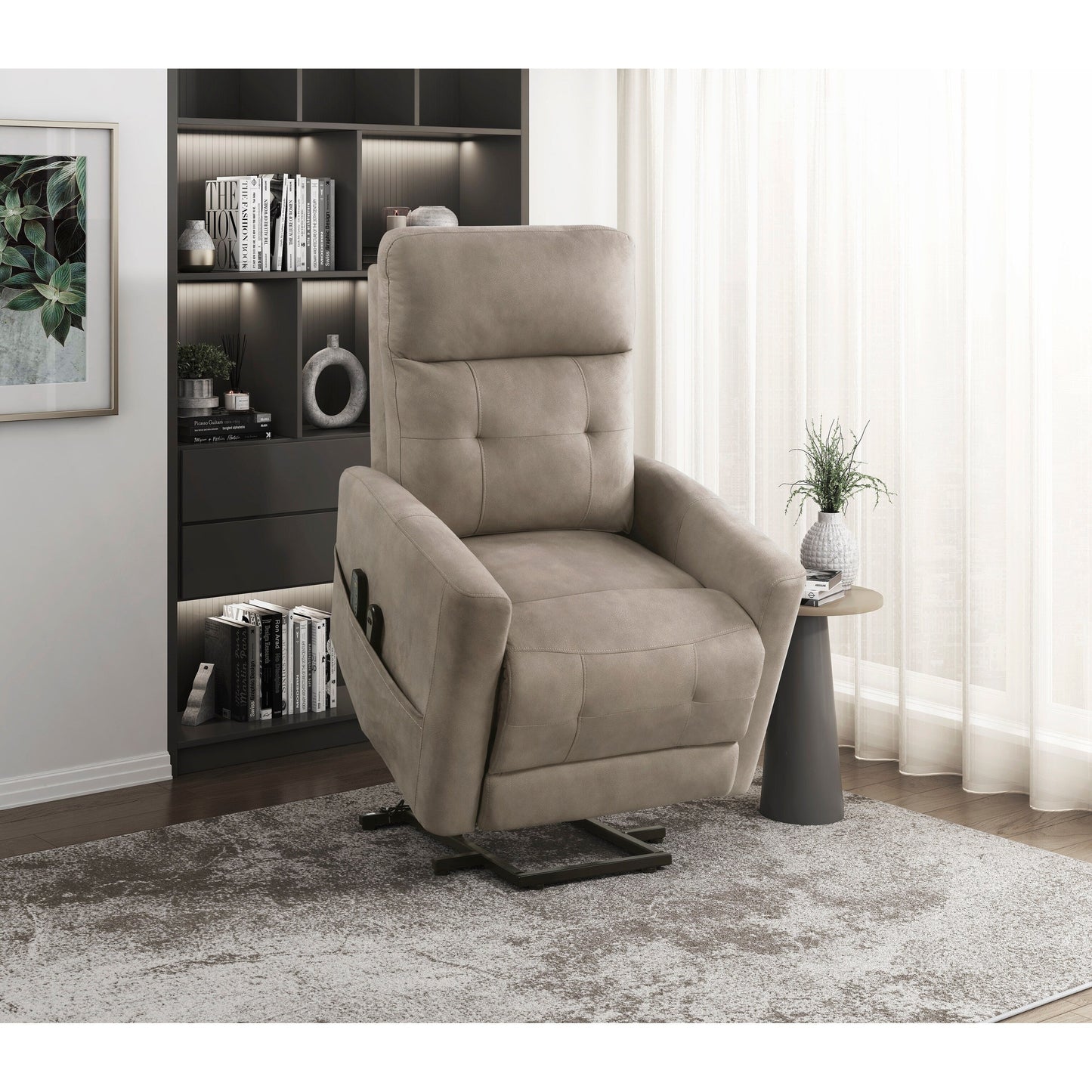 Fauteuil releveur électrique avec massage et confort thermique, revêtement en microfibre marron, fauteuil inclinable électrique pour salon