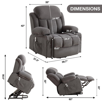 Fauteuils releveurs électriques, fauteuils inclinables, massage thermique, port USB, télécommande