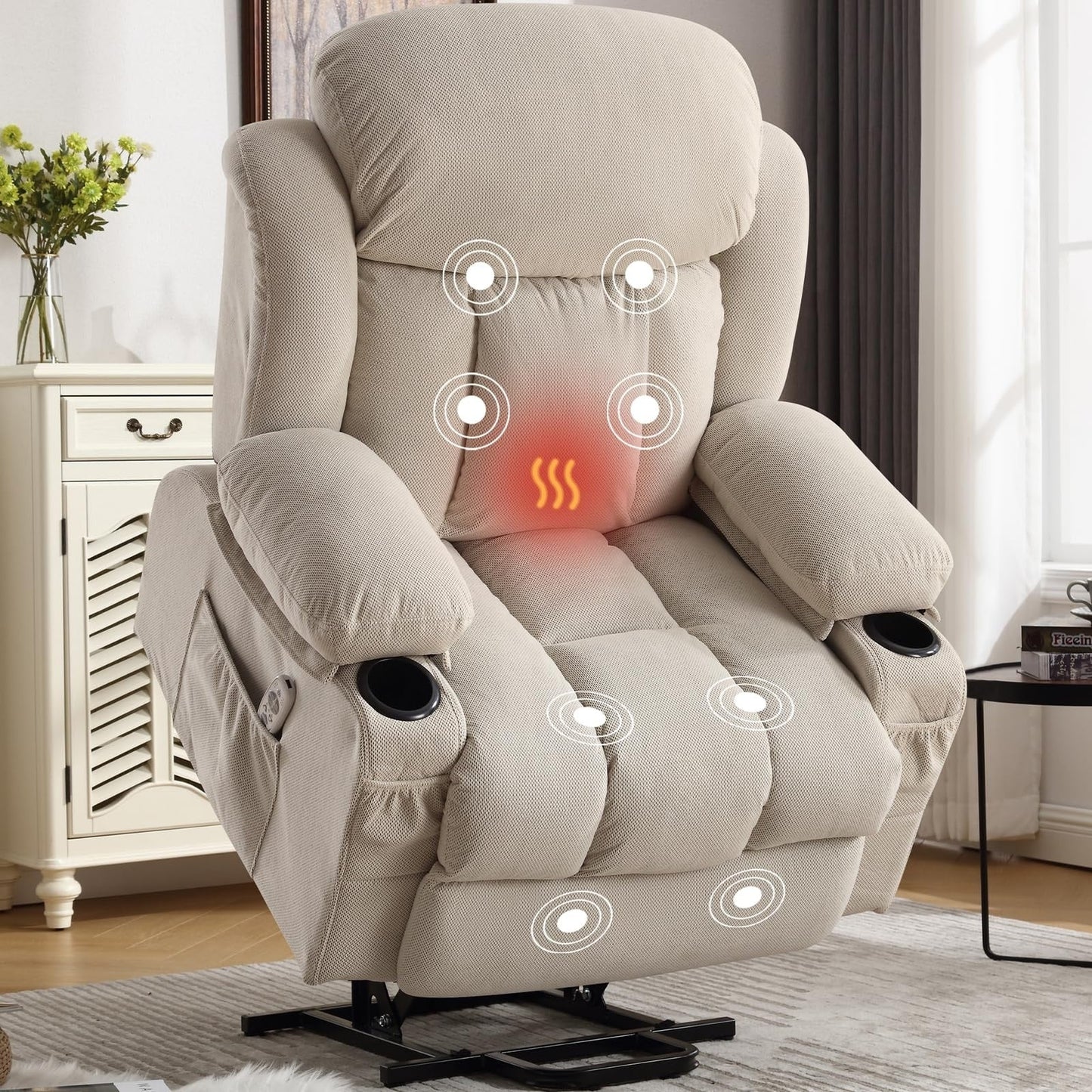 Fauteuils releveurs électriques, fauteuils inclinables, massage thermique, port USB, télécommande