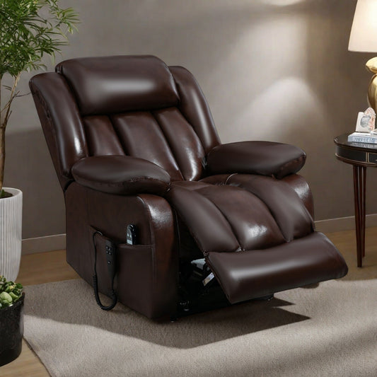 Fauteuil inclinable Power Lift en similicuir avec double moteur, massage et chauffage lombaire