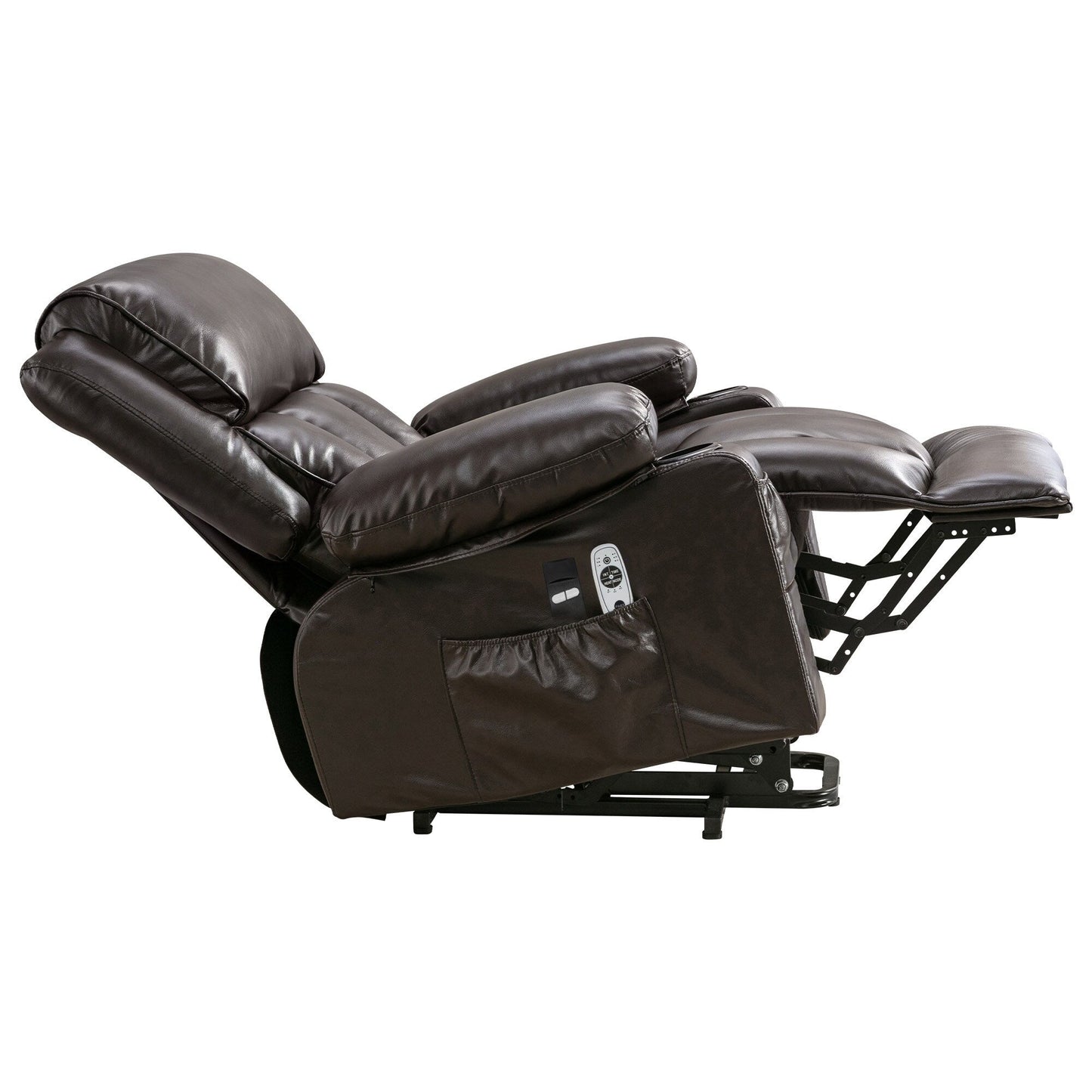 Fauteuil inclinable en similicuir avec relevage électrique, massage, chauffage, port USB et deux poches de rangement