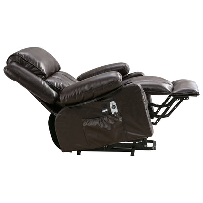 Fauteuil inclinable en similicuir avec relevage électrique, massage, chauffage, port USB et deux poches de rangement