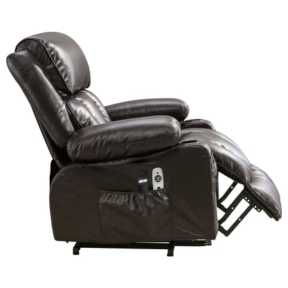 Fauteuil inclinable en similicuir avec relevage électrique, massage, chauffage, port USB et deux poches de rangement