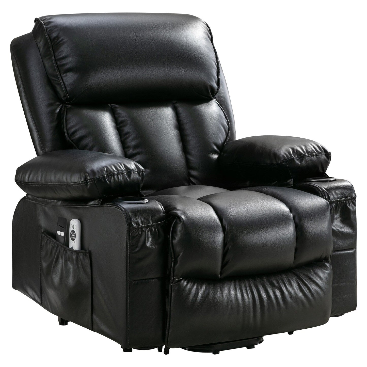 Fauteuil inclinable en similicuir avec relevage électrique, massage, chauffage et port USB