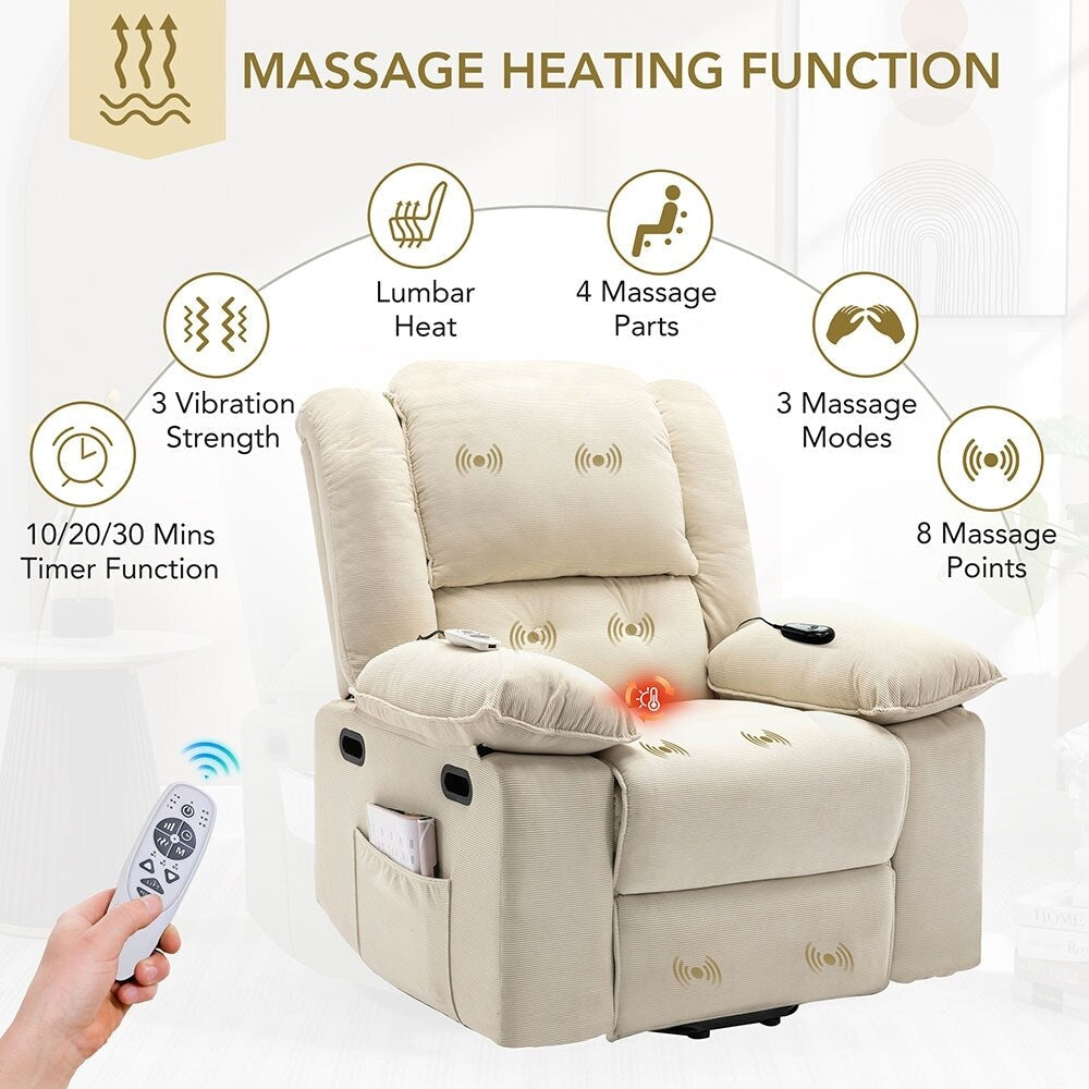 Fauteuil inclinable de massage Power Lift avec chaleur, massage par vibrations et rangement