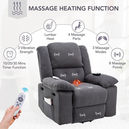 Fauteuil inclinable de massage Power Lift avec chaleur, massage par vibrations et rangement