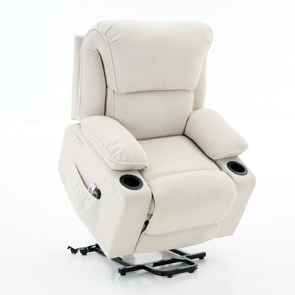 Fauteuil inclinable releveur électrique - Télécommande avec massage thermique, cuir synthétique, poches latérales - Fauteuil d'assistance à la mobilité pour personnes âgées
