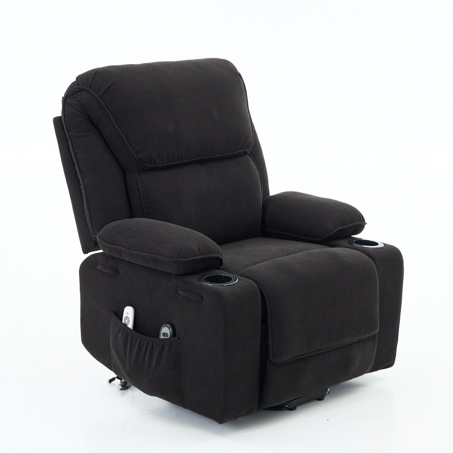 Fauteuil inclinable releveur électrique - Télécommande avec massage thermique, cuir synthétique, poches latérales - Fauteuil d'assistance à la mobilité pour personnes âgées
