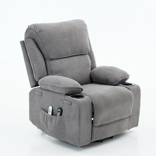 Fauteuil inclinable releveur électrique - Télécommande avec massage thermique, cuir synthétique, poches latérales - Fauteuil d'assistance à la mobilité pour personnes âgées