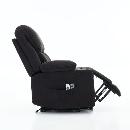 Fauteuil inclinable releveur électrique - Télécommande avec massage thermique, cuir synthétique, poches latérales - Fauteuil d'assistance à la mobilité pour personnes âgées