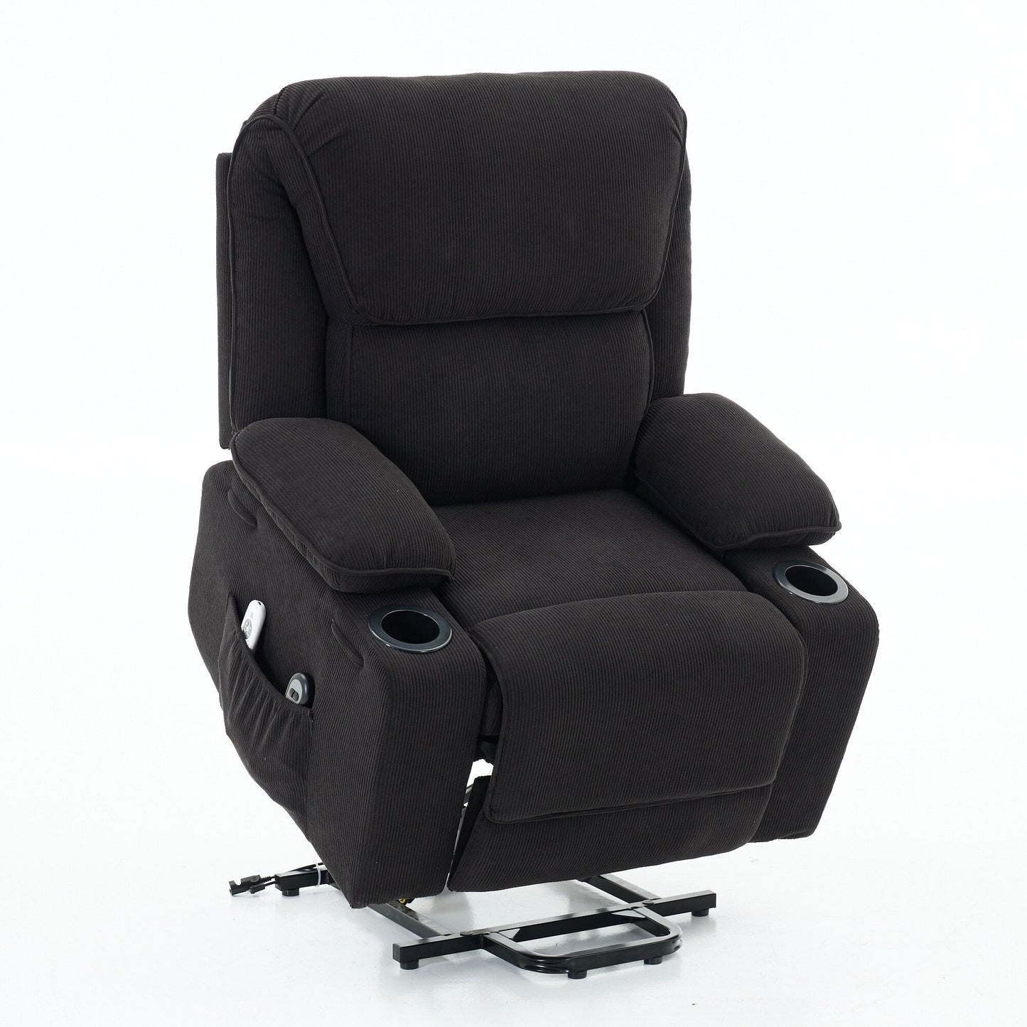 Fauteuil inclinable releveur électrique - Télécommande avec massage thermique, cuir synthétique, poches latérales - Fauteuil d'assistance à la mobilité pour personnes âgées