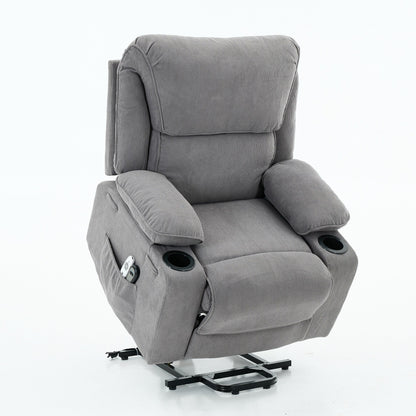 Fauteuil inclinable releveur électrique - Télécommande avec massage thermique, cuir synthétique, poches latérales - Fauteuil d'assistance à la mobilité pour personnes âgées