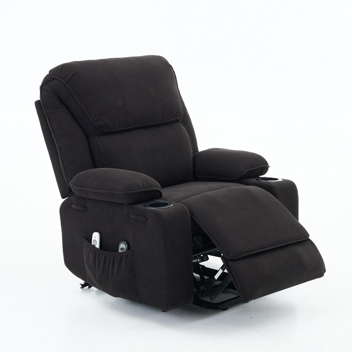 Fauteuil inclinable releveur électrique - Télécommande avec massage thermique, cuir synthétique, poches latérales - Fauteuil d'assistance à la mobilité pour personnes âgées