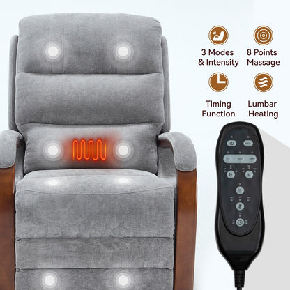 Fauteuil inclinable électrique à double moteur, positions infinies, avec accoudoirs en bois massif, massage thermique et mécanisme de mouvement robuste