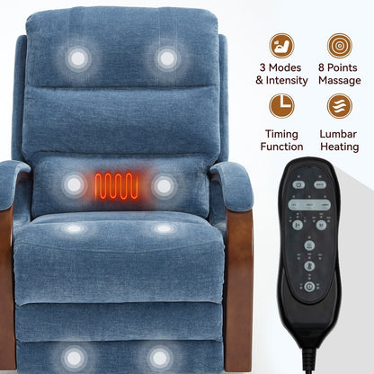 Fauteuil inclinable électrique à double moteur, positions infinies, avec accoudoirs en bois massif, massage thermique et mécanisme de mouvement robuste