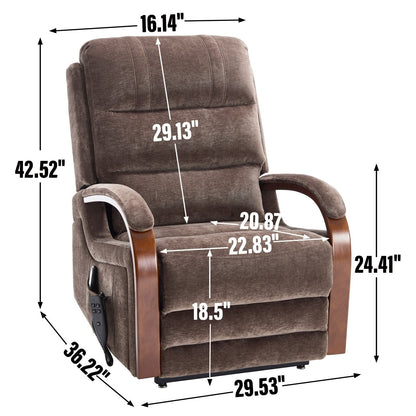 Fauteuil inclinable électrique à double moteur, positions infinies, avec accoudoirs en bois massif, massage thermique et mécanisme de mouvement robuste