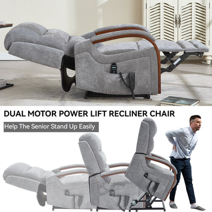 Fauteuil inclinable électrique à double moteur, positions infinies, avec accoudoirs en bois massif, massage thermique et mécanisme de mouvement robuste