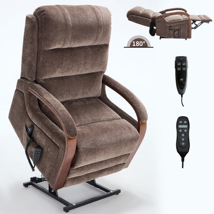 Fauteuil inclinable électrique à double moteur, positions infinies, avec accoudoirs en bois massif, massage thermique et mécanisme de mouvement robuste