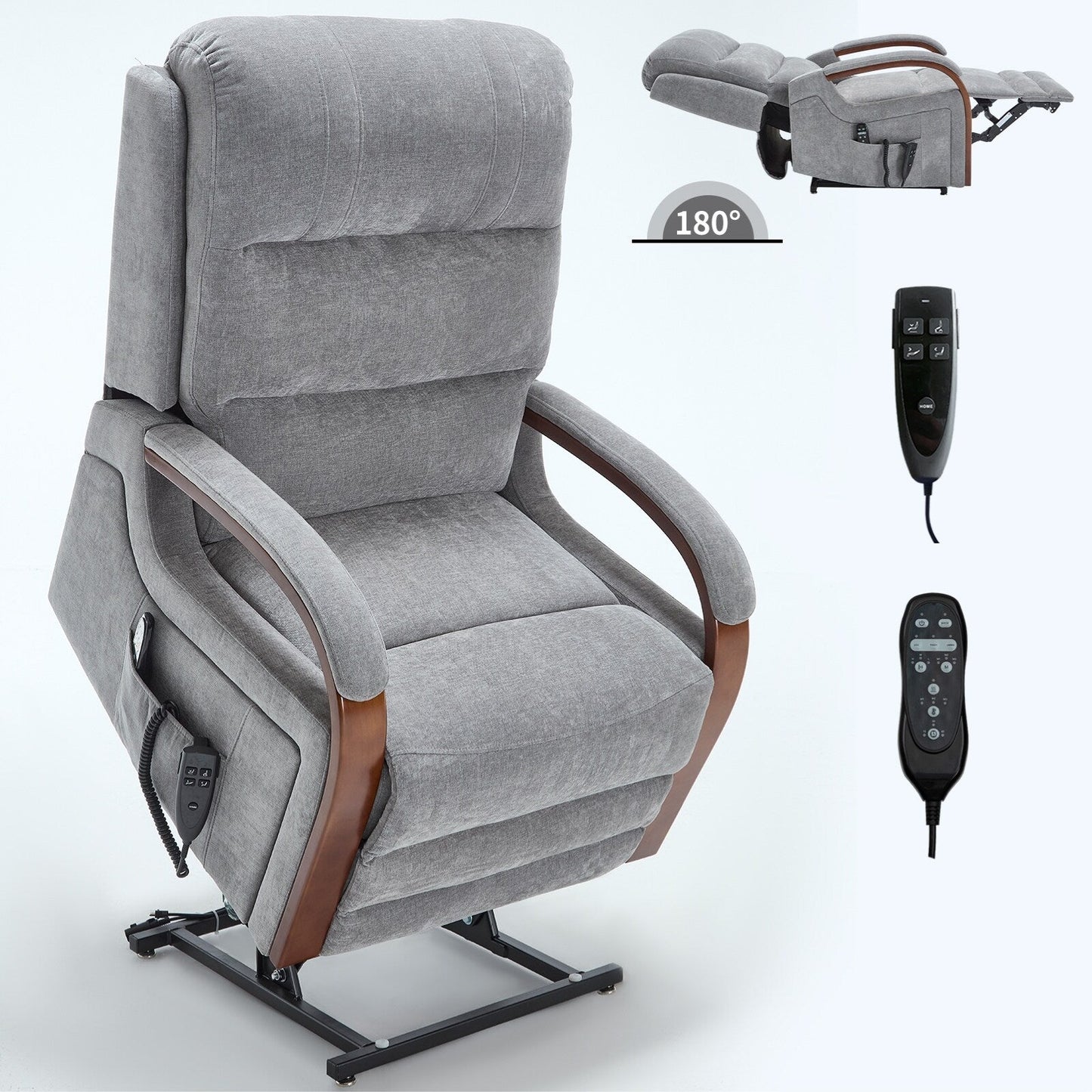 Fauteuil inclinable électrique à double moteur, positions infinies, avec accoudoirs en bois massif, massage thermique et mécanisme de mouvement robuste