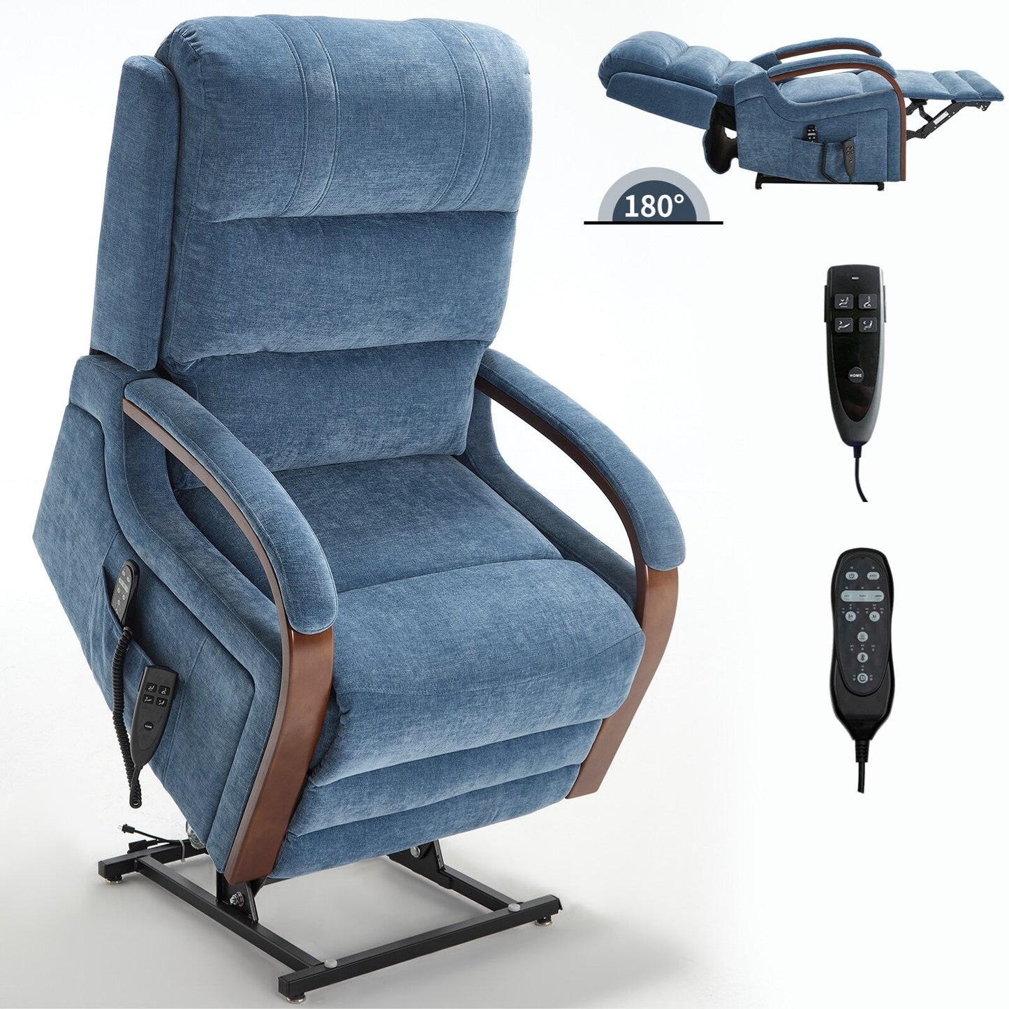 Fauteuil inclinable électrique à double moteur, positions infinies, avec accoudoirs en bois massif, massage thermique et mécanisme de mouvement robuste