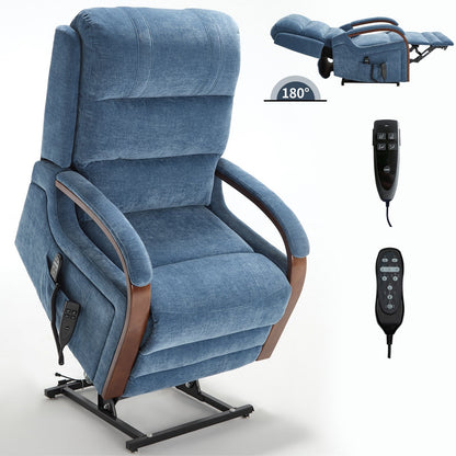 Fauteuil inclinable électrique à double moteur, positions infinies, avec accoudoirs en bois massif, massage thermique et mécanisme de mouvement robuste