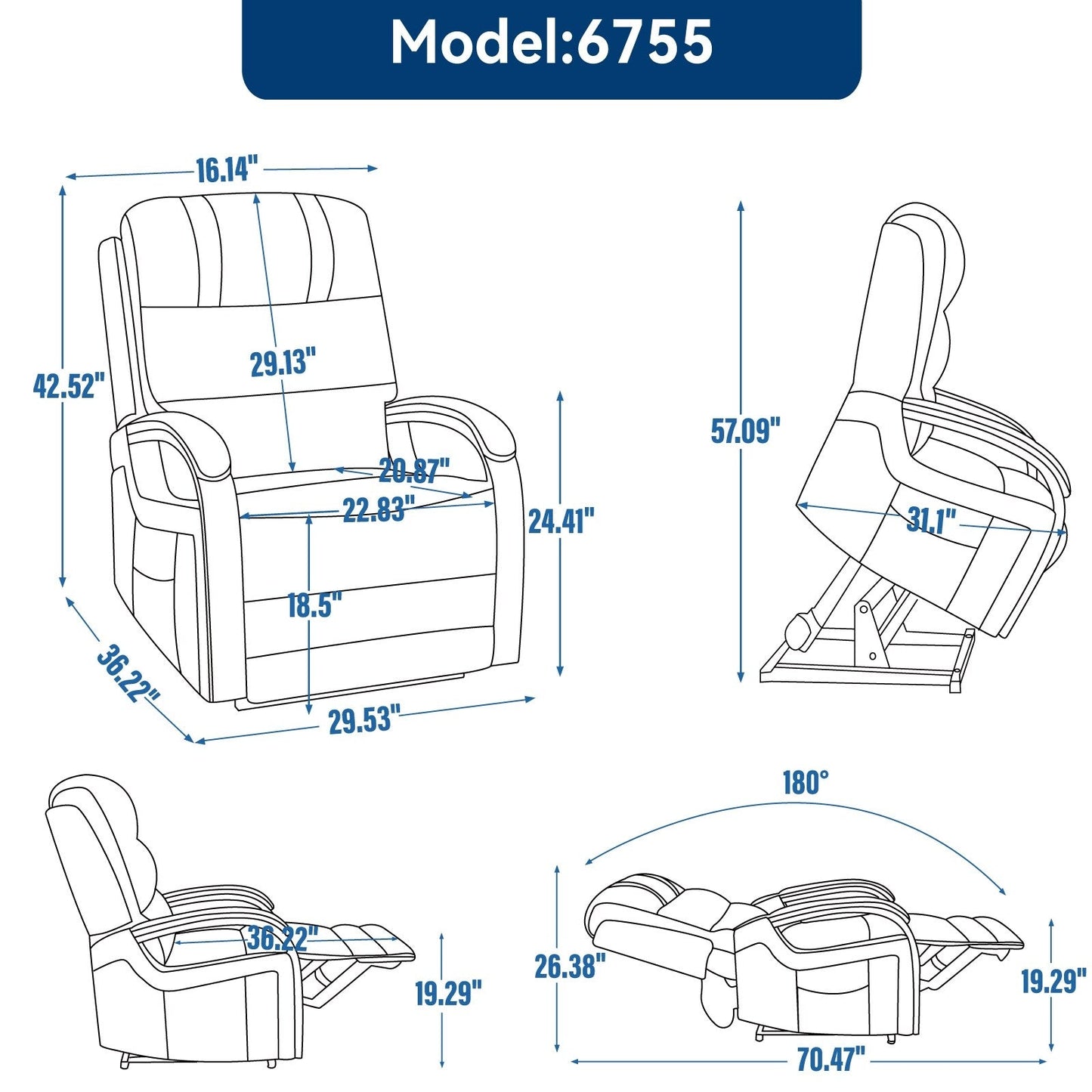 Fauteuil inclinable électrique à double moteur, positions infinies, avec accoudoirs en bois massif, massage thermique et mécanisme de mouvement robuste
