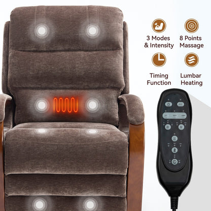 Fauteuil inclinable électrique à double moteur, positions infinies, avec accoudoirs en bois massif, massage thermique et mécanisme de mouvement robuste