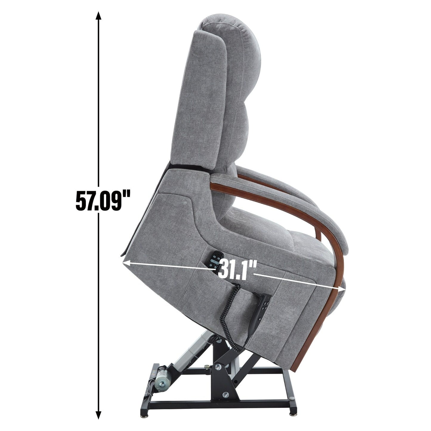 Fauteuil inclinable électrique à double moteur, positions infinies, avec accoudoirs en bois massif, massage thermique et mécanisme de mouvement robuste