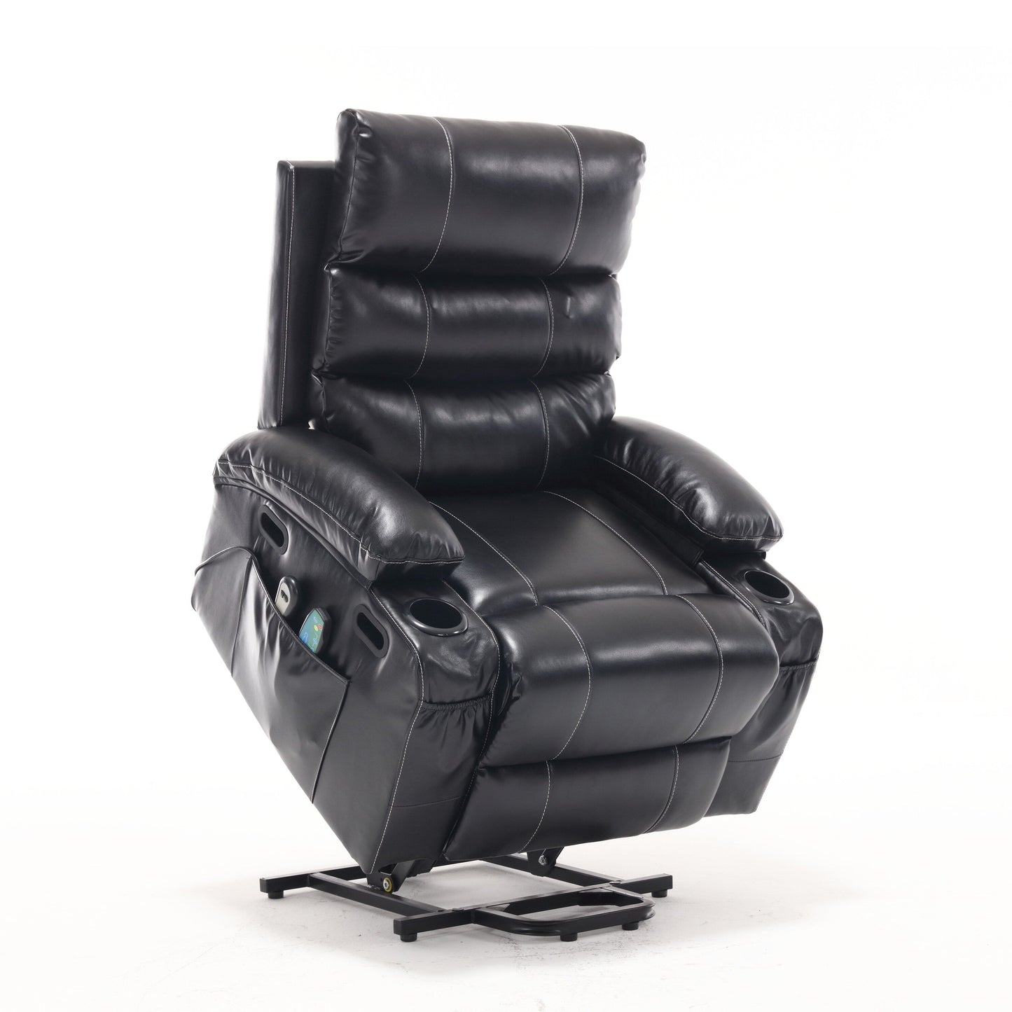 Fauteuil inclinable électrique avec releveur, massage et chauffage, avec assise large, poches latérales, porte-gobelets et minuterie pour personnes âgées