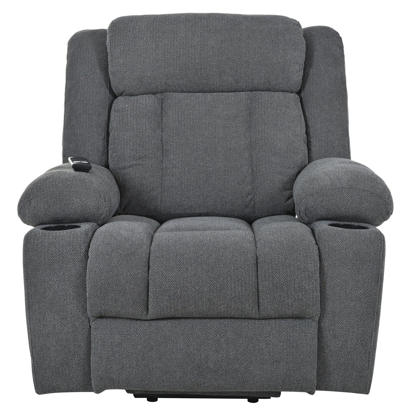Fauteuil releveur électrique pour personnes âgées, fauteuil releveur en tissu avec repose-pieds allongé, 2 porte-gobelets, poches latérales et télécommande.