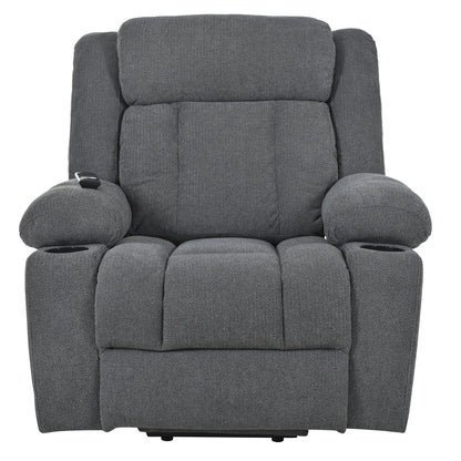 Fauteuil releveur électrique pour personnes âgées, fauteuil releveur en tissu avec repose-pieds allongé, 2 porte-gobelets, poches latérales et télécommande.