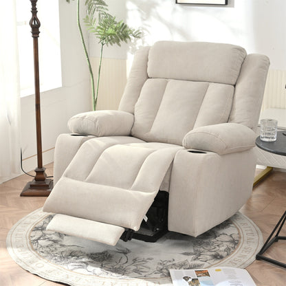 Fauteuil releveur électrique pour personnes âgées, fauteuil releveur en tissu avec repose-pieds allongé, 2 porte-gobelets, poches latérales et télécommande.