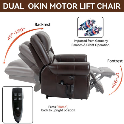 Fauteuil inclinable électrique à relevage électrique, massage thermique, double moteur, positions infinies, jusqu'à 159 kg, mécanisme de mouvement robuste avec ports USB