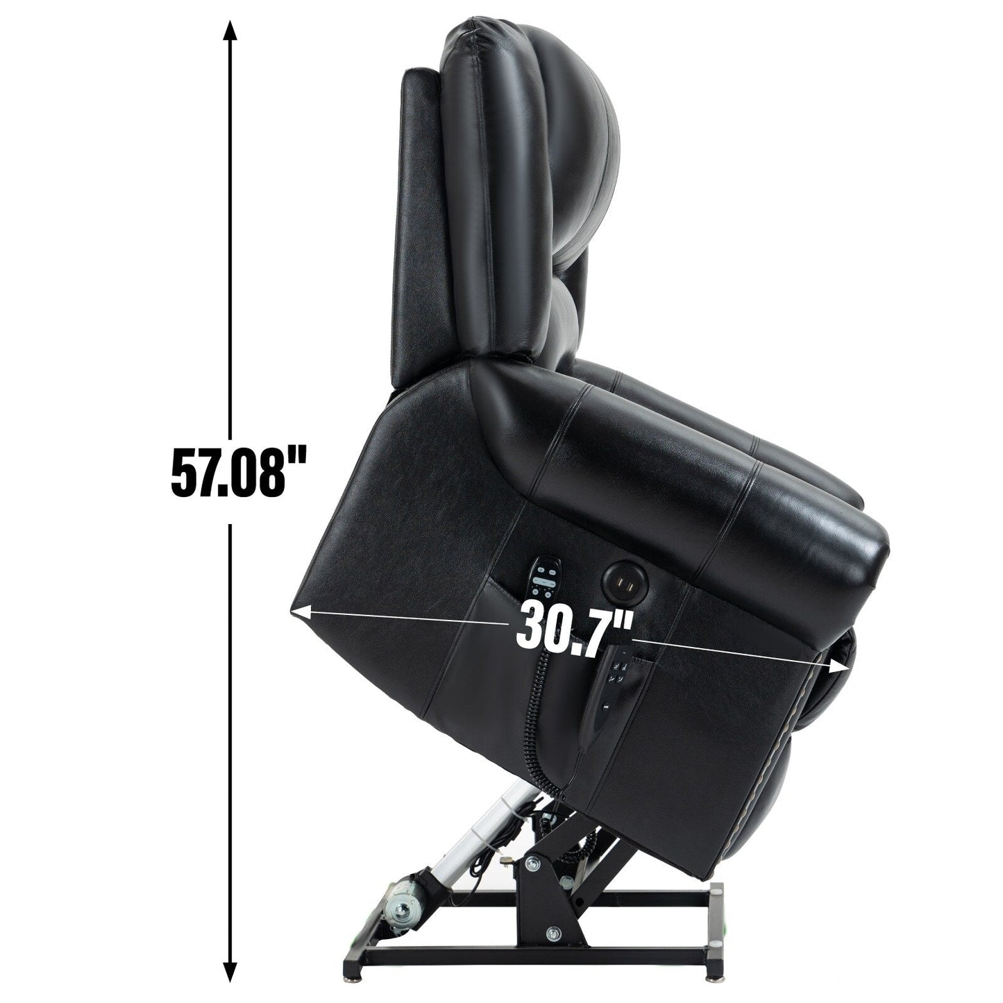 Fauteuil inclinable électrique avec relevage et massage thermique, double moteur, cuir, mécanisme de mouvement robuste avec ports USB