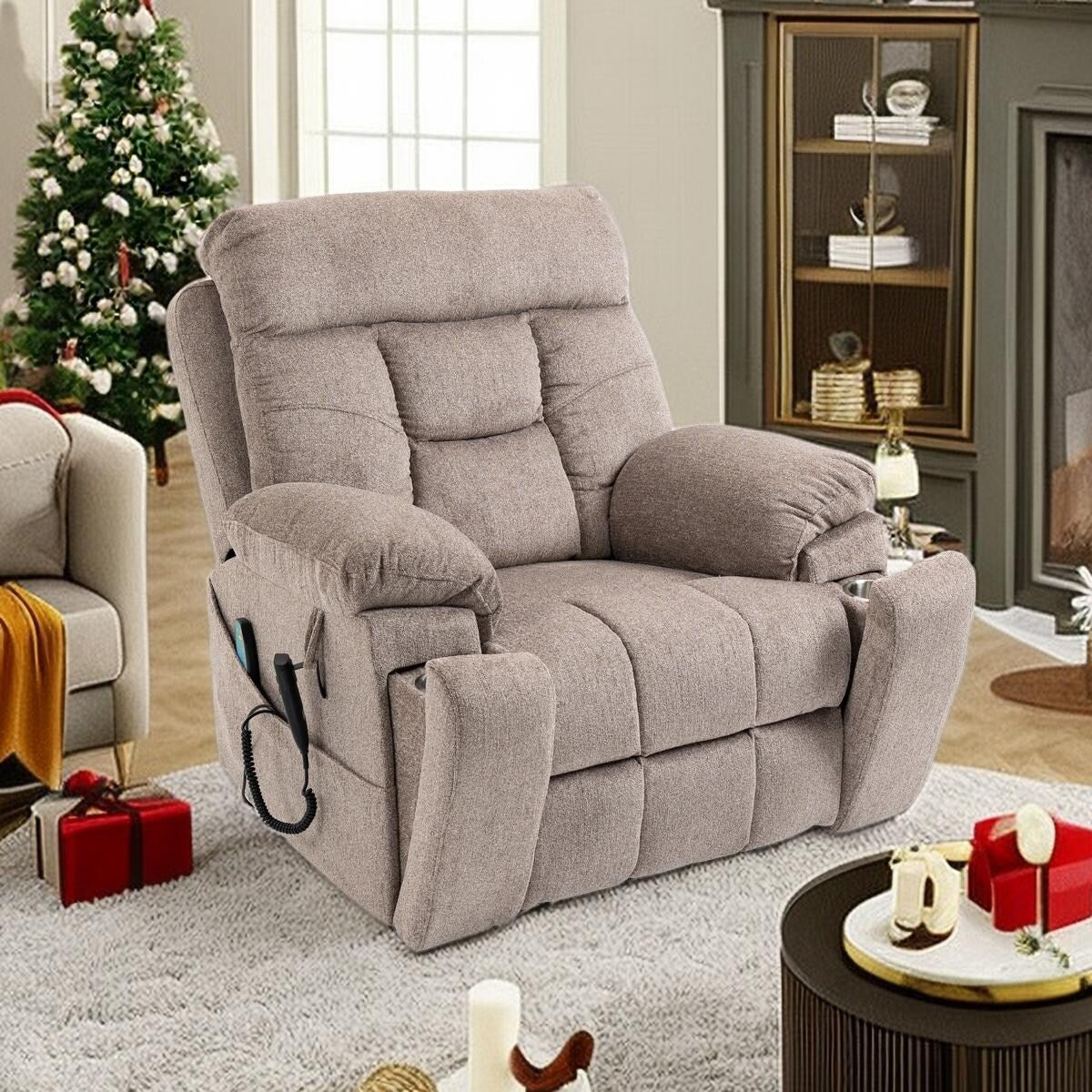Fauteuil inclinable électrique avec relevage électrique, massage et chauffage, fauteuil inclinable à double moteur, fauteuil inclinable électrique avec porte-gobelets et poche, 400 lb