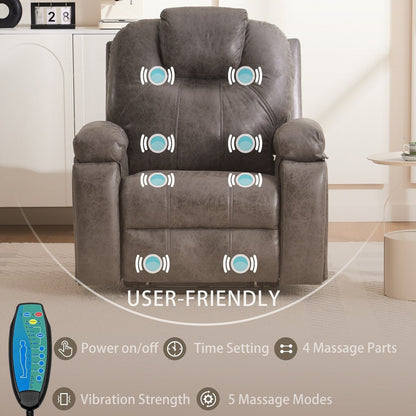 Fauteuil inclinable électrique rembourré, large et massant, mécanisme d'inclinaison robuste et sécurisé avec poches latérales