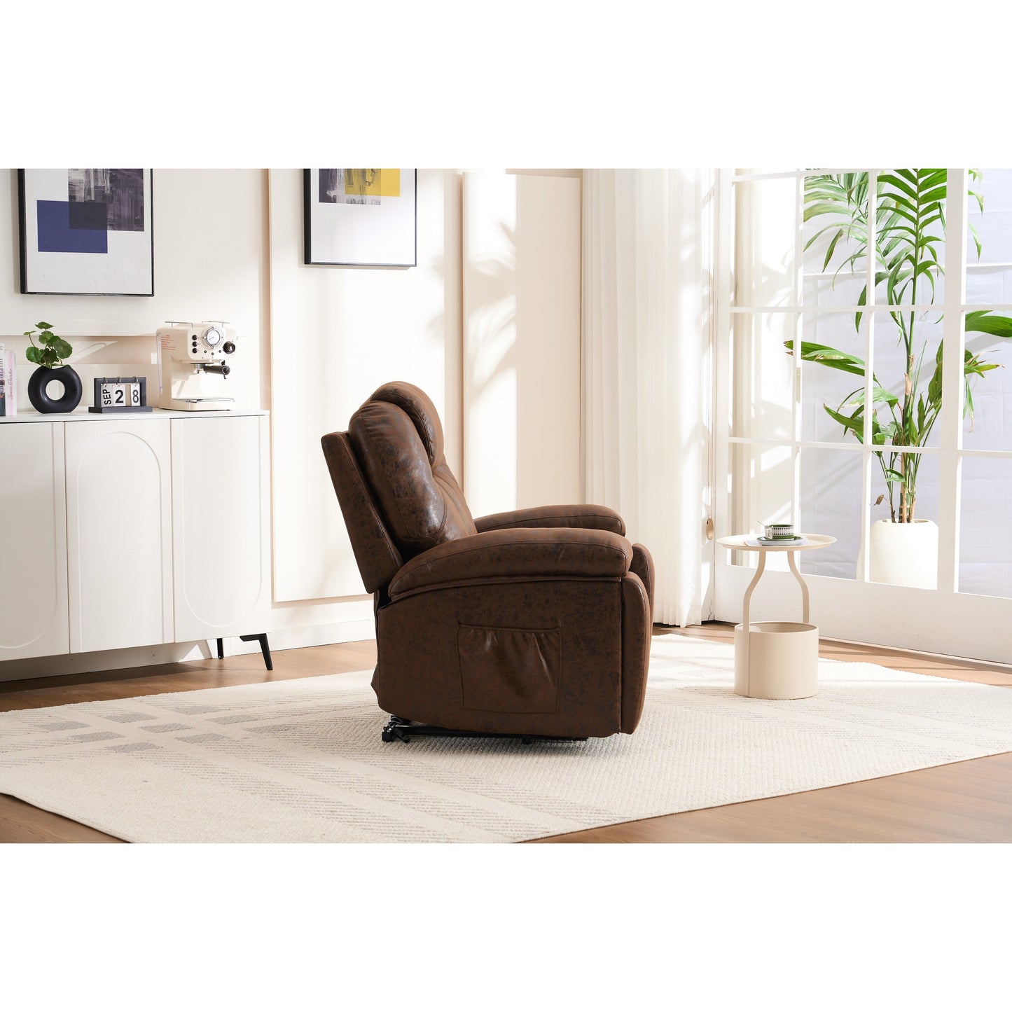 Fauteuil inclinable électrique rembourré, large et massant, mécanisme d'inclinaison robuste et sécurisé avec poches latérales