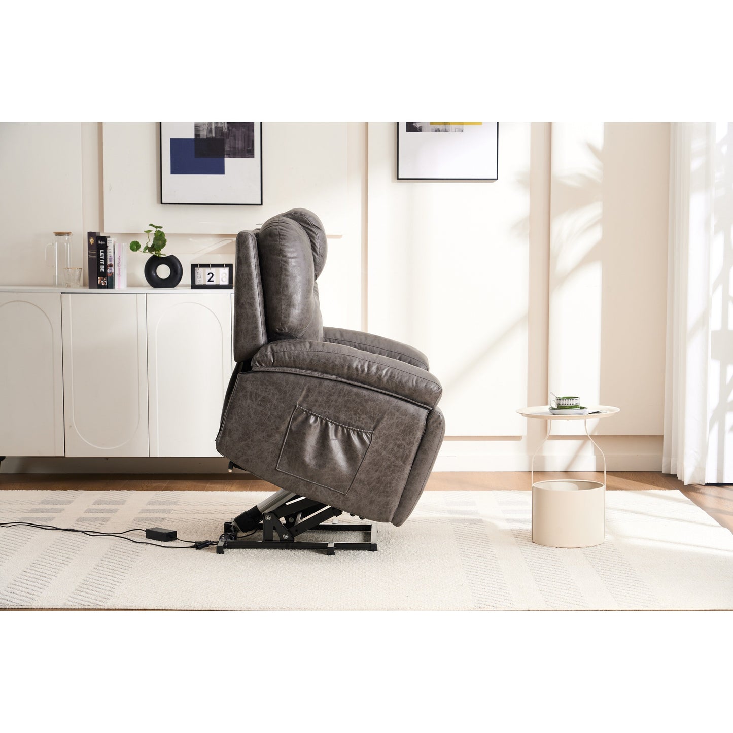 Fauteuil inclinable électrique rembourré, large et massant, mécanisme d'inclinaison robuste et sécurisé avec poches latérales