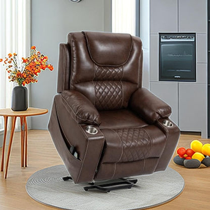 Fauteuil inclinable électrique en cuir synthétique avec massage et chauffage pour personnes âgées