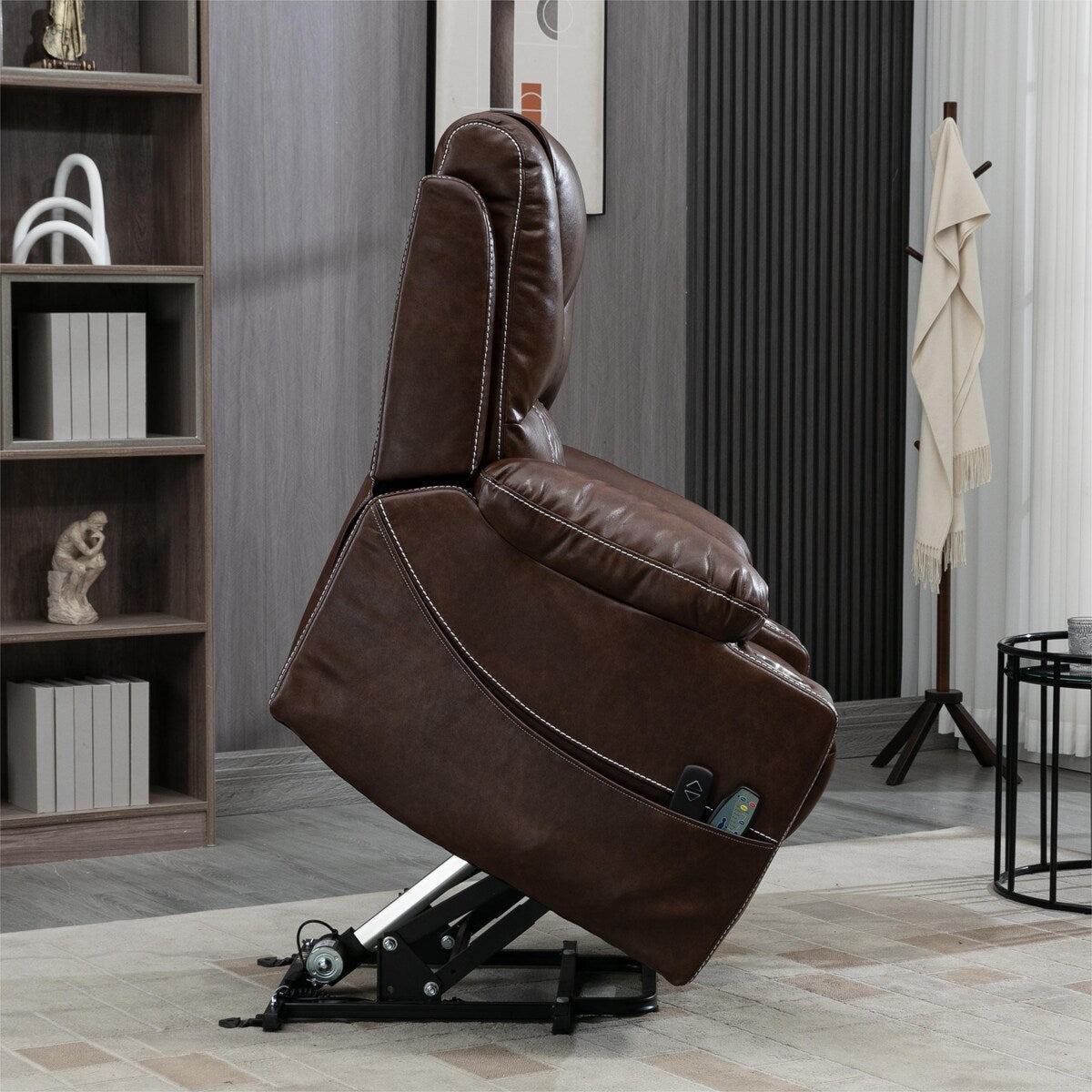 Fauteuil inclinable électrique en cuir synthétique avec massage et chauffage pour personnes âgées