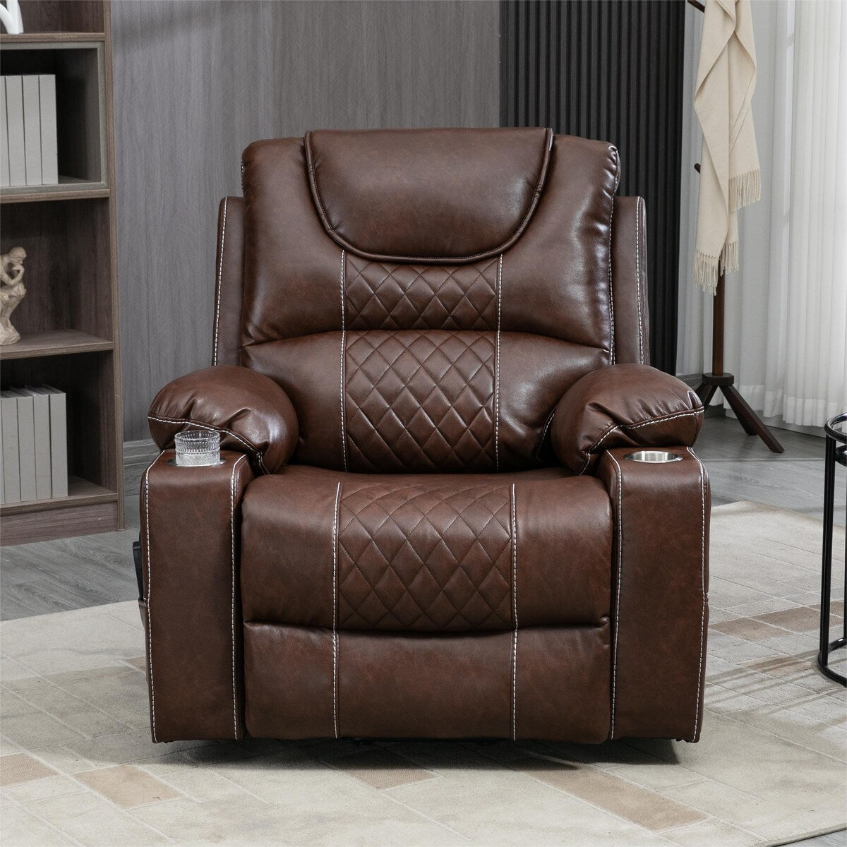 Fauteuil inclinable électrique en cuir synthétique avec massage et chauffage pour personnes âgées