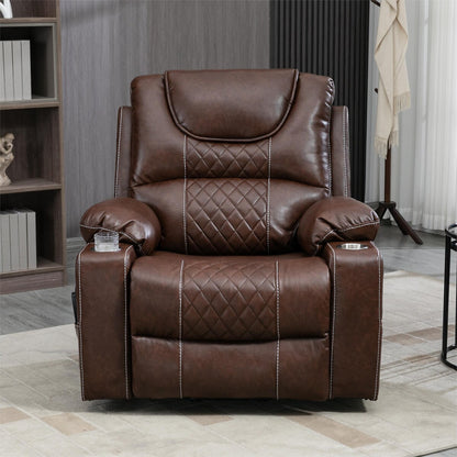 Fauteuil inclinable électrique en cuir synthétique avec massage et chauffage pour personnes âgées