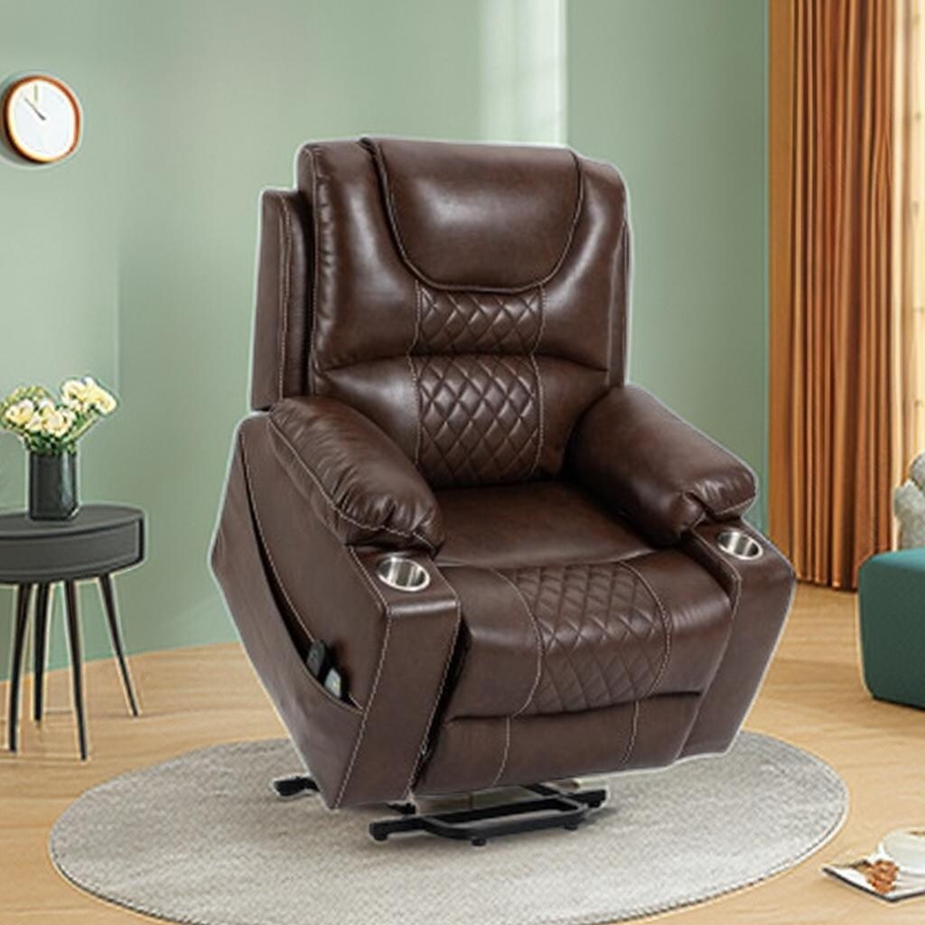 Fauteuil inclinable électrique en cuir synthétique avec massage et chauffage pour personnes âgées