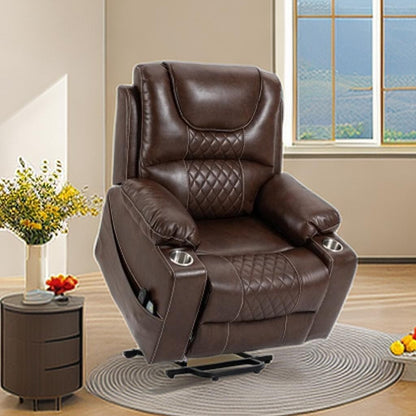 Fauteuil inclinable électrique en cuir synthétique avec massage et chauffage pour personnes âgées